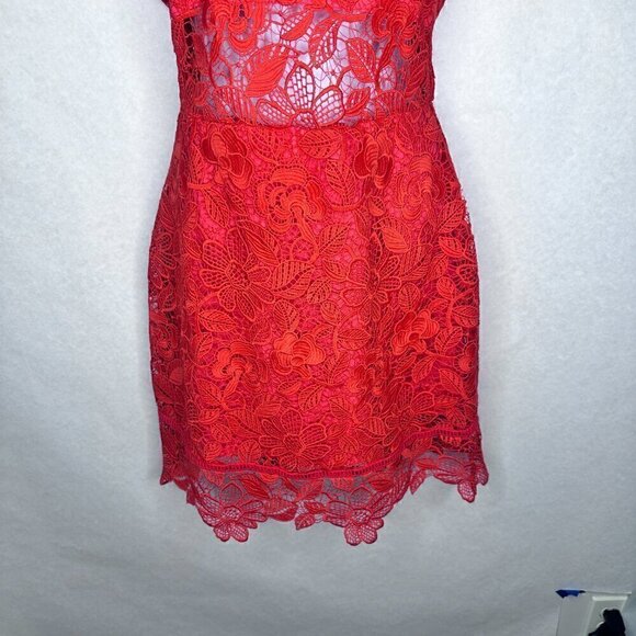 Lovers + Friends Mon Amor Red Lace Overlay Mini Dress - Size Medium - Picture 6 of 13